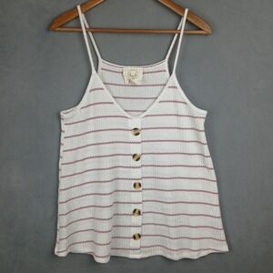 Fantastic Fawn Cardigan Women's S Beige White Striped V-Neck Sleeveless Sweater